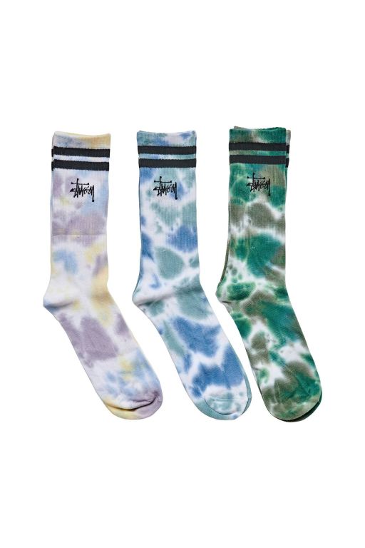 Stussy Mens Tie dye Stripe 3PK Socks Brown - RCUHO6894